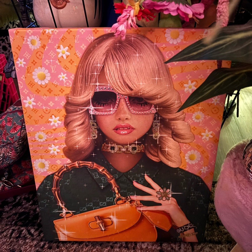 Stylish Fashion Art Print with Sunglasses and Handbag